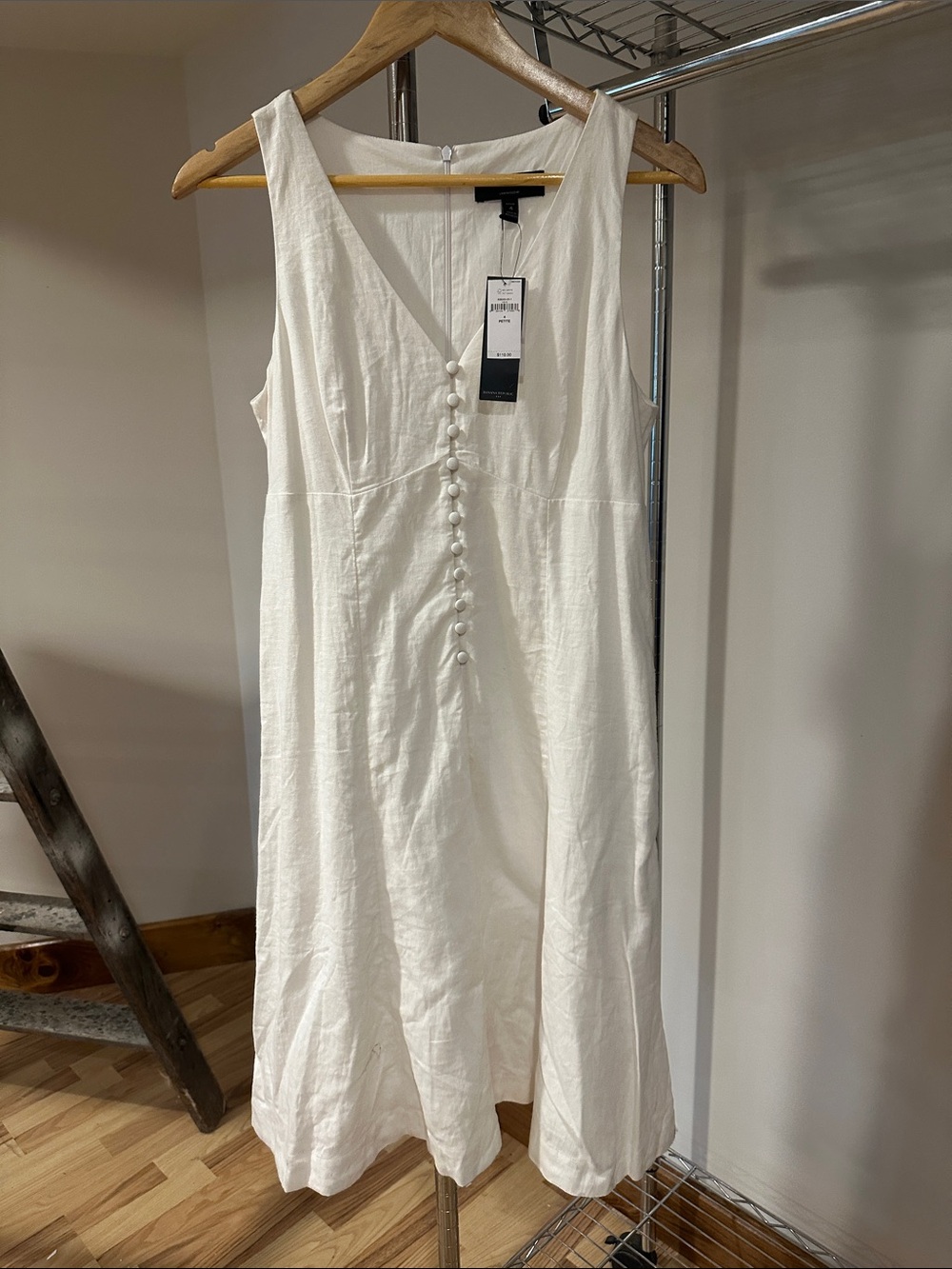 Banana Republic Factory Cream V-Neck Button-Front Midi Dress